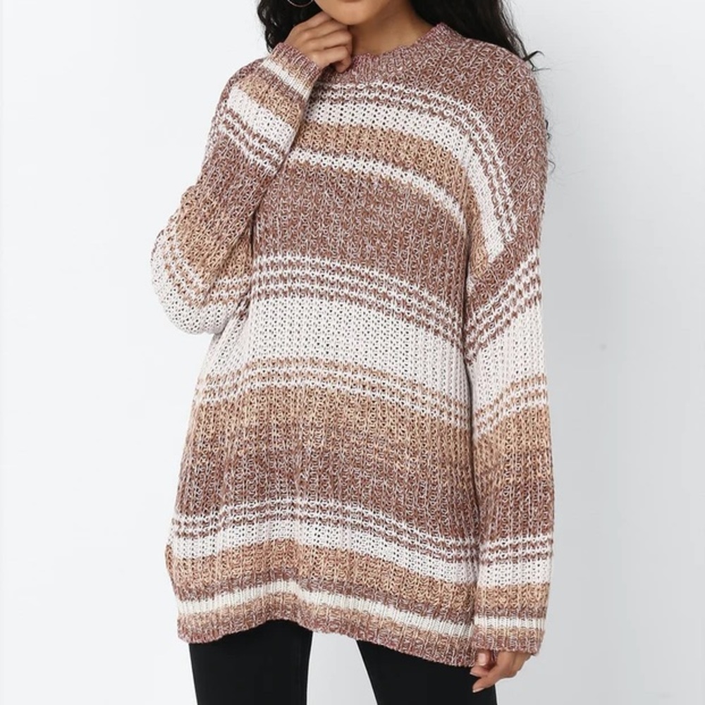 American Eagle Outfitters Striped Scoop-Neck Sweater in Cream and Brown